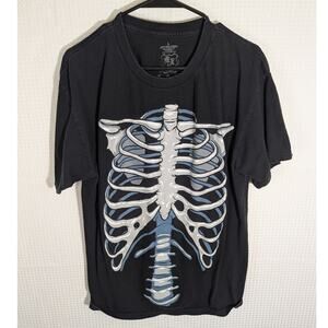 Mad Engine Men’s L Skeleton Shirt Black Halloween Graphic Tee Bones Costume